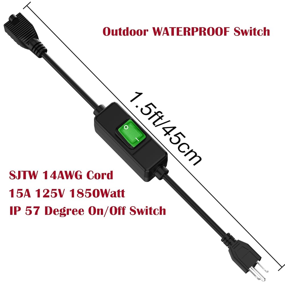 3-Prong Outdoor Waterproof Extension Switch Cord, in-Line On